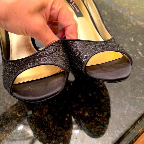 *Nina* New York SZ 9 Black Sparkly Heels EUC - Picture 4 of 8